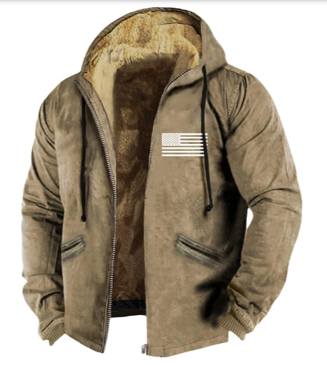 Europa y América transfronteriza multicolor color sólido impresión 3D Impresión digital suéter con capucha forro marrón Chaqueta de algodón acolchado