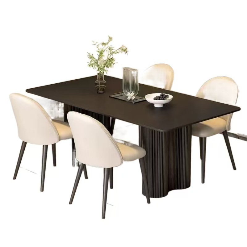 Mesas y sillas de comedor rectangulares de losa de roca minimalista Combinación de apartamentos pequeños Mesa de comedor de celebridades de Internet de lujo simple y ligera moderna para el hogar