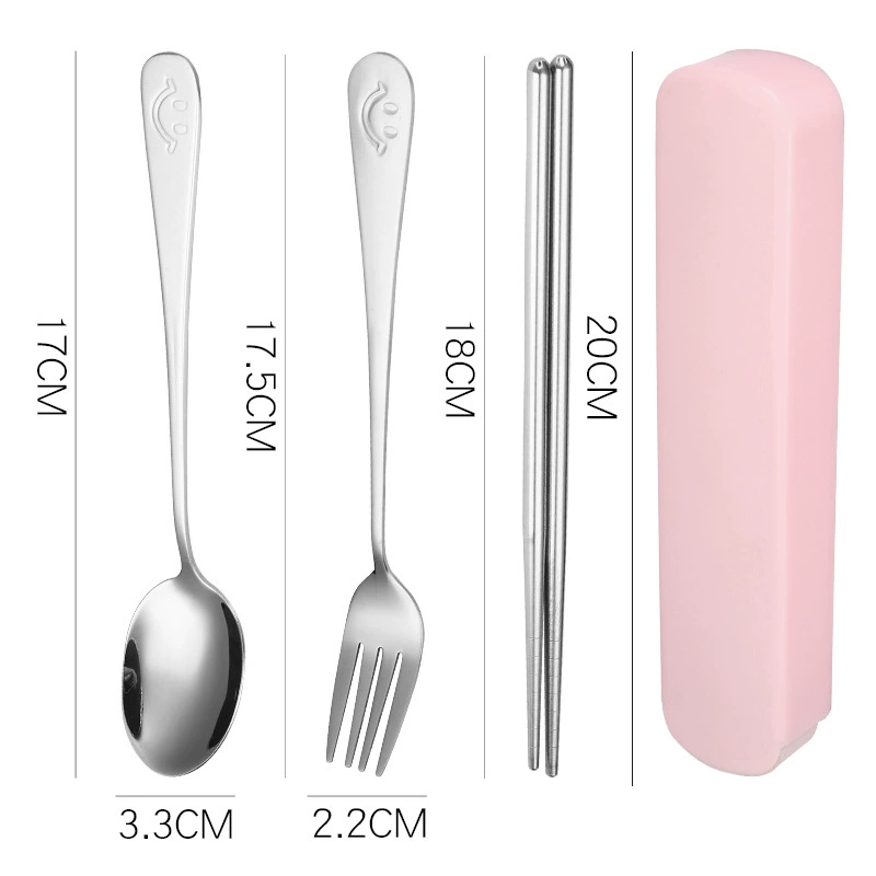 Portable 304 Stainless Steel Tableware Set, Spoon Chopsticks Fork, 3‑Piece with Storage Case