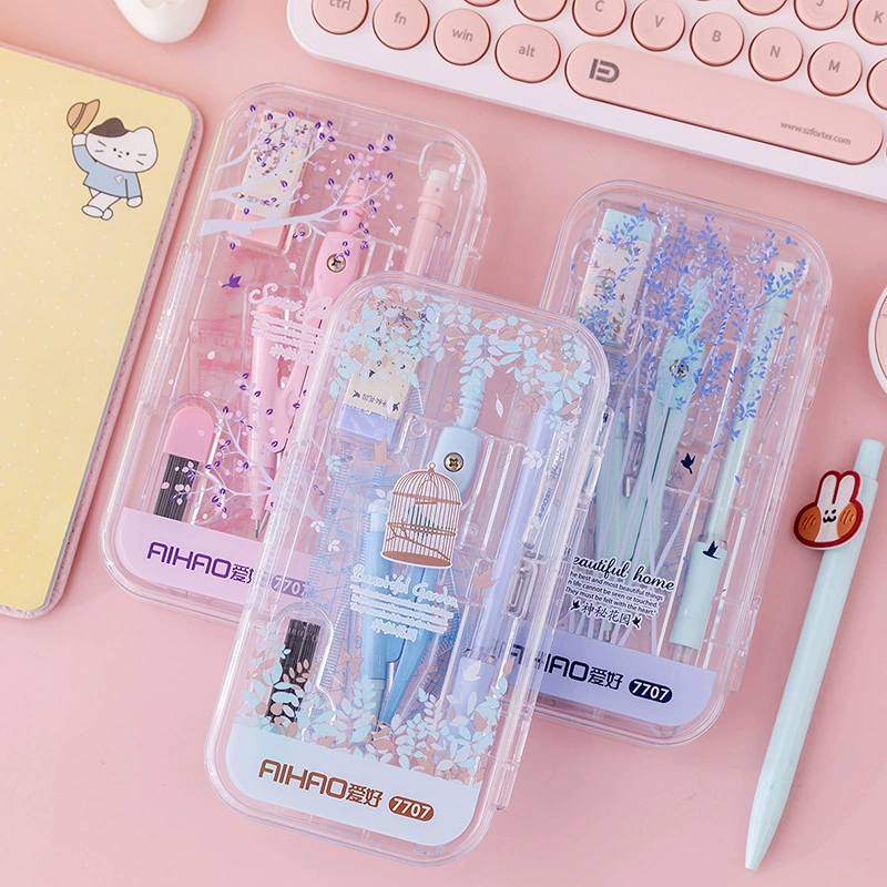 爱好 Circular ruler plus a ruler four -piece primary and middle school students draw straight triangle corner queen -instrument stationery supplies