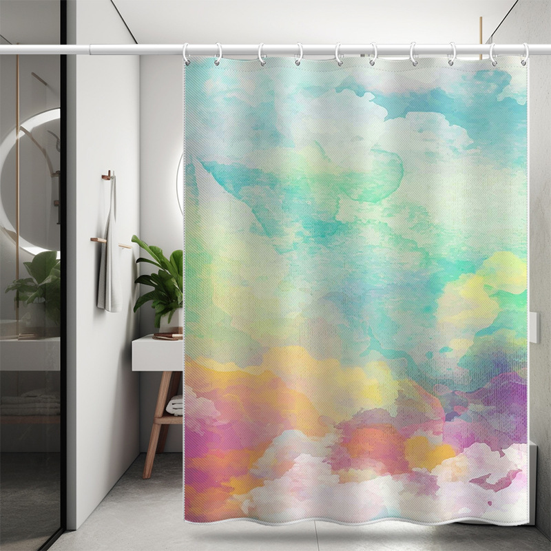 Watercolor Cloud Marble Shower Curtain, Direct From The Manufacturer, Thickened, Waterproof, Mold-resistant, Polyester,_voghion.com