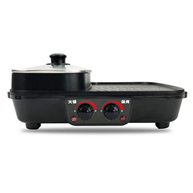 Olla eléctrica multifuncional para el hogar con función de grill, olla eléctrica antiadherente, parrilla para barbacoa, electrodoméstico de doble uso para calentar y cocinar.