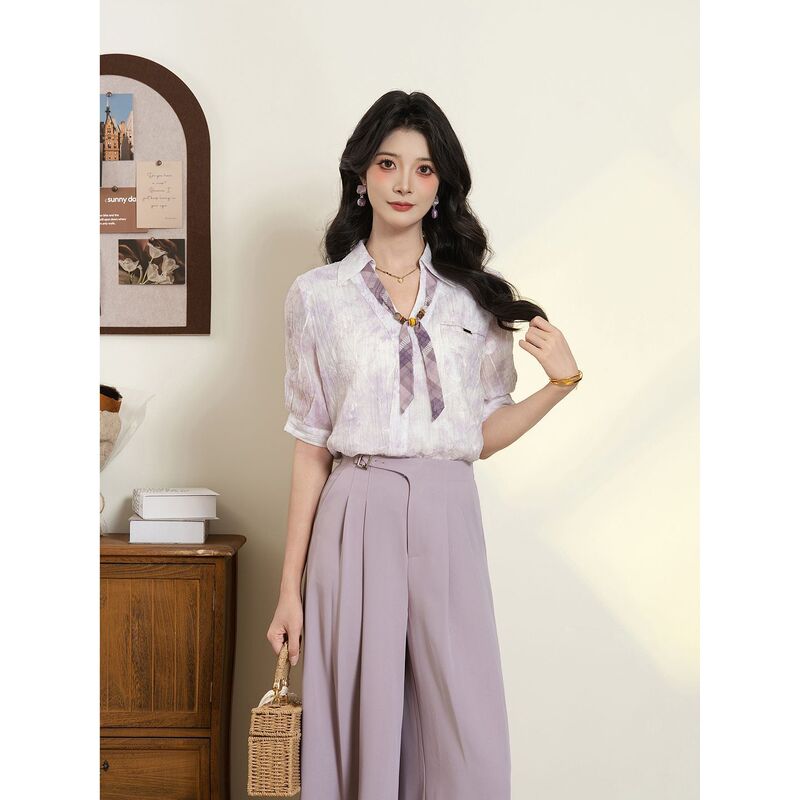 Dayuansad Guangdong-Style Tie-Dye Shirt for Women, Summer Thin Short-Sleeve Shirt with a Stylish Look # L11863