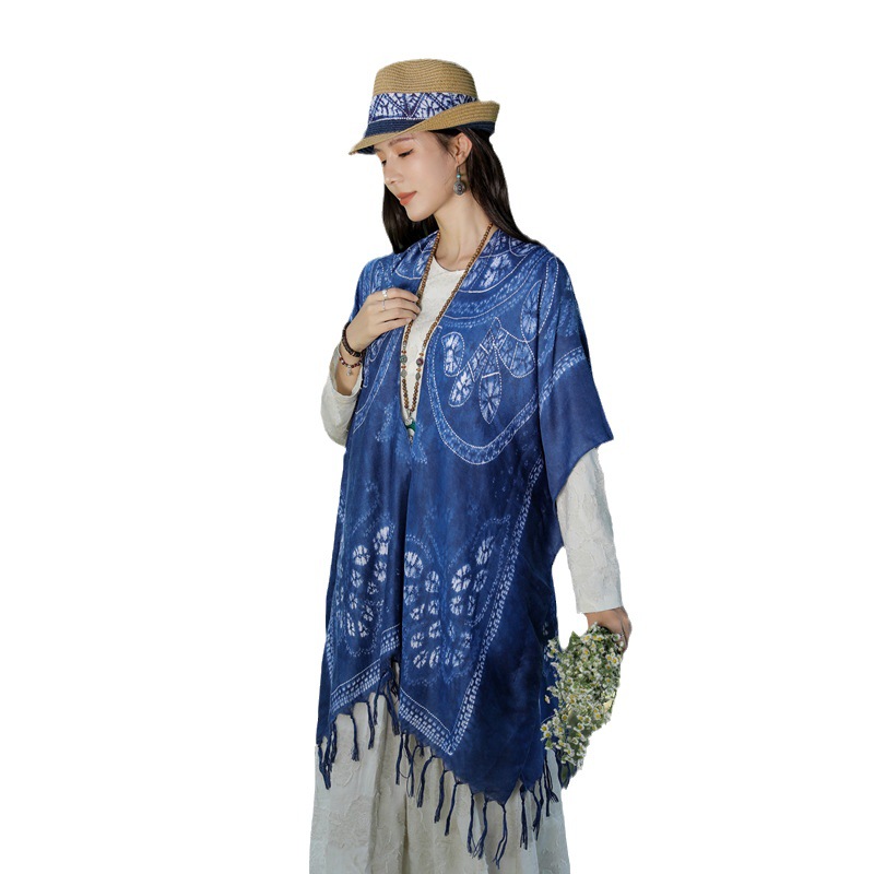 Viento popular verano sol tie-dye bufanda Yunnan Dali turismo decorativo chal de algodón y lino se sienten fuera de Cardigan