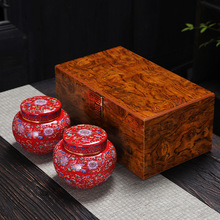 高档木盒茶叶包装礼盒空盒半斤装彩珐琅彩浮雕陶瓷茶叶罐瓷盖订彩