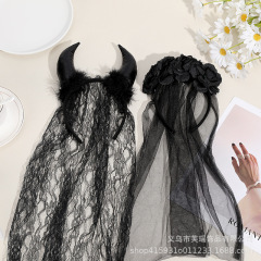 ハロウィーンの網糸悪魔のカチューシャ黒い牛の角のカチューシャ