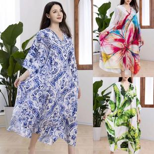 2024 new cross-border beach blouse hand-woven positioning printed dress robe holiday beach skirt 12 colors