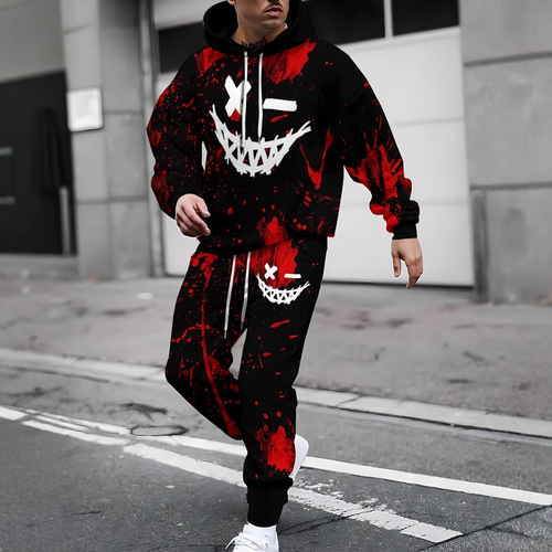 3D Digital Printing Hooded Sweatshirt Set with Letter Jungle Pattern Hooded Couple's Outfit
