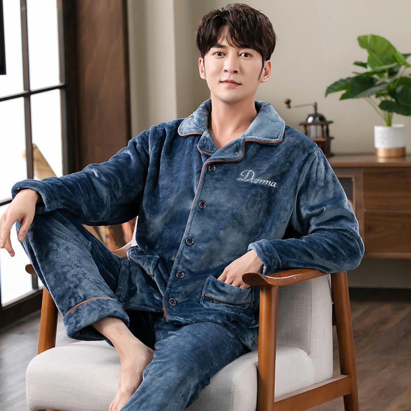 Otoño y invierno engrosado pijamas de terciopelo de coral para hombres invierno de franela para hombres primavera y otoño ropa para el hogar para hombres