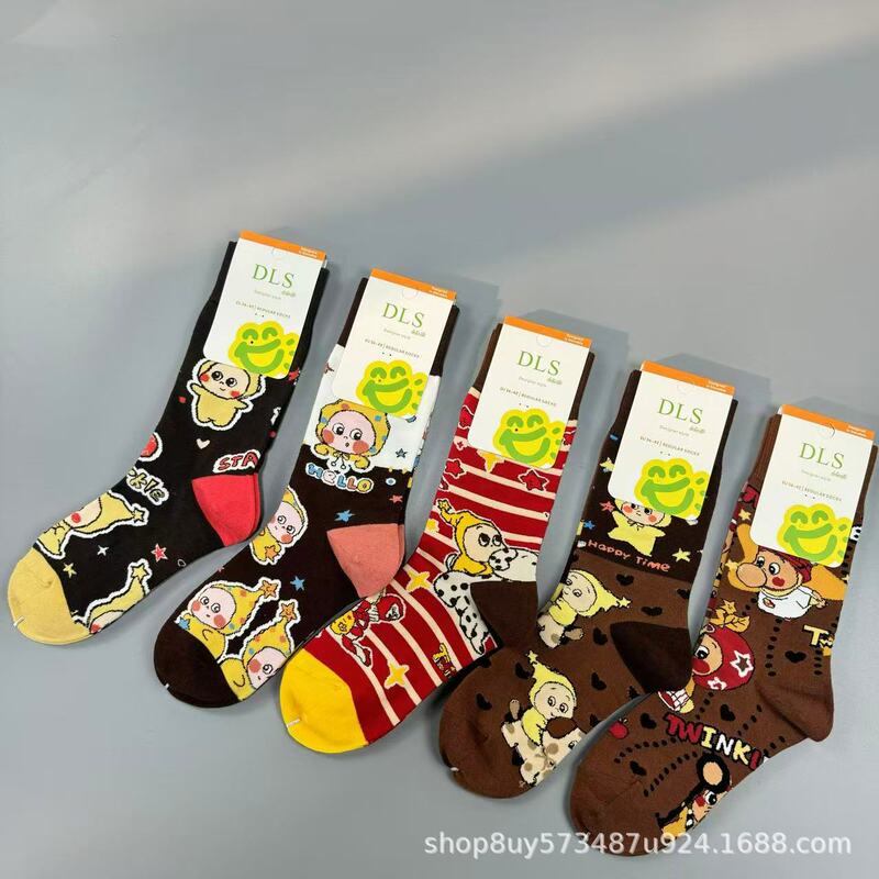 Four Seasons Cotton Socks Trendy Female Cartoon Cute Girl Mid-Tube Socks Star Man Disney Female Cartoon Series Socks