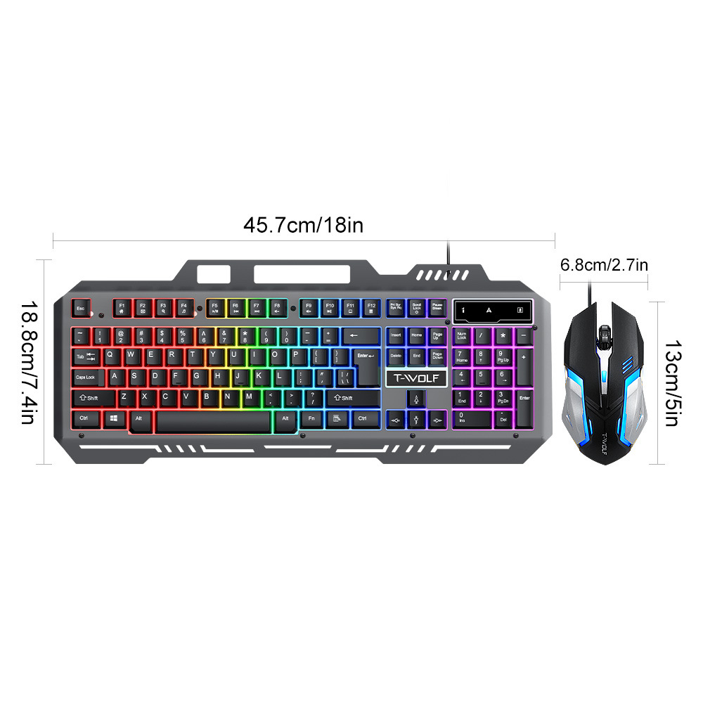 T-WOLF Thunderwolf TF600 juego teclado ratón conjunto de hierro de metal luminoso soporte de teléfono móvil de deportes electrónicos teclado