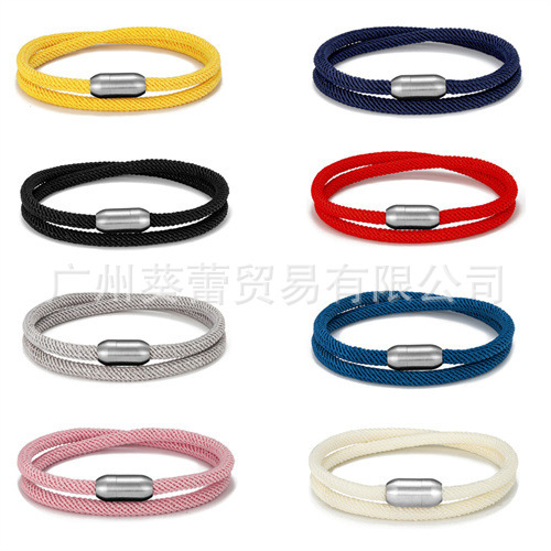 Cross-border Hot Selling Casual Outdoor Men's Bracelet Stainless Steel Magnetic Buckle Double Layer Milan Rope Couple's Hand Rope Factory Outlet Cross-border Hot Selling Casual Outdoor Men's Bracelet Stainless Steel Magnetic Buckle Double Layer Milan Rope Couple's Hand Rope Factory Outlet
