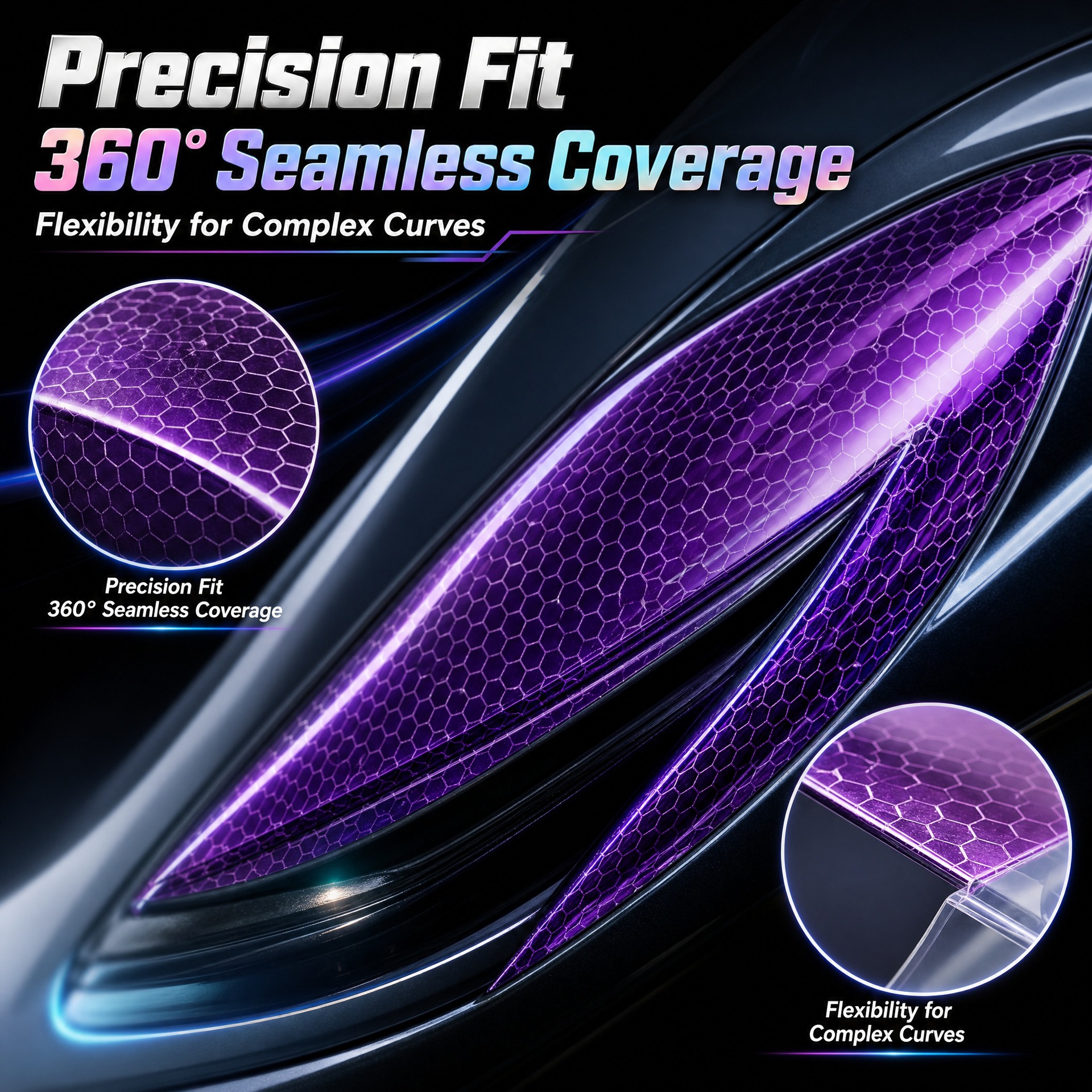 Car headlight film, PVC headlight film, honeycomb laser carbon fiber film, TPH taillight film, available in black, white, yellow, and gray