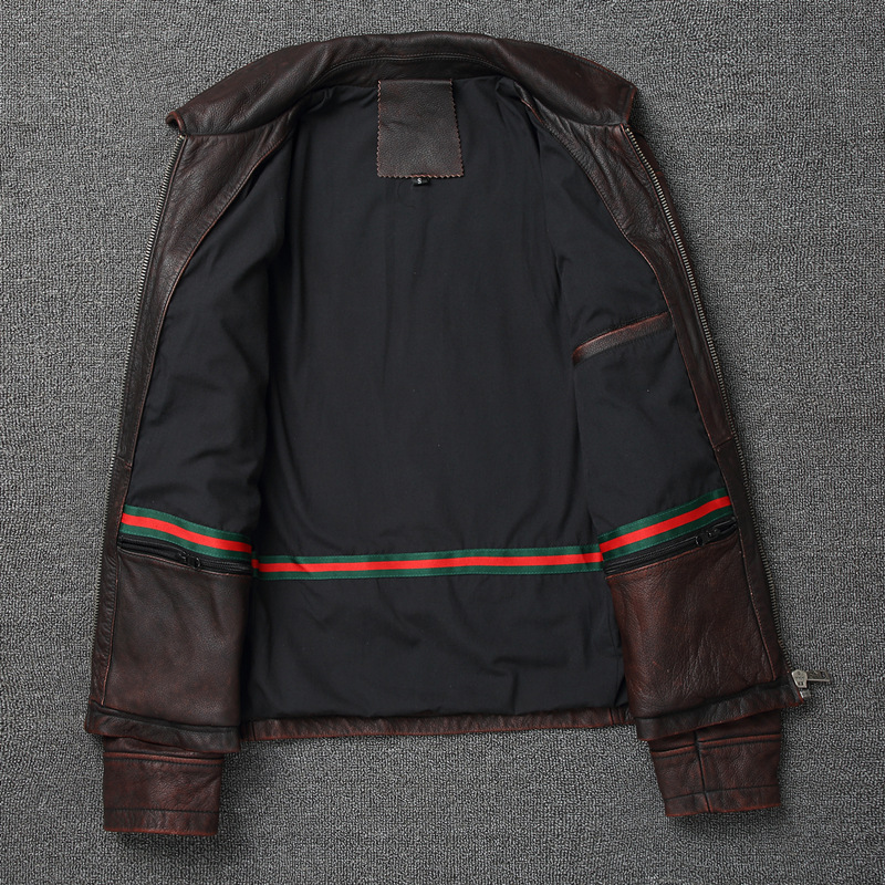 Retro Pure First Layer Cowhide Leather Men's Short Motorcycle Stonewashed Distressed Coat