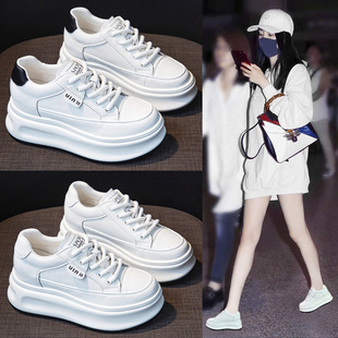 Inner Heightening Genuine Leather White Shoes for Women 2025 Spring & Fall New Thick-Soled Platform Casual Shoes for Small People Sports Sneakers for Women