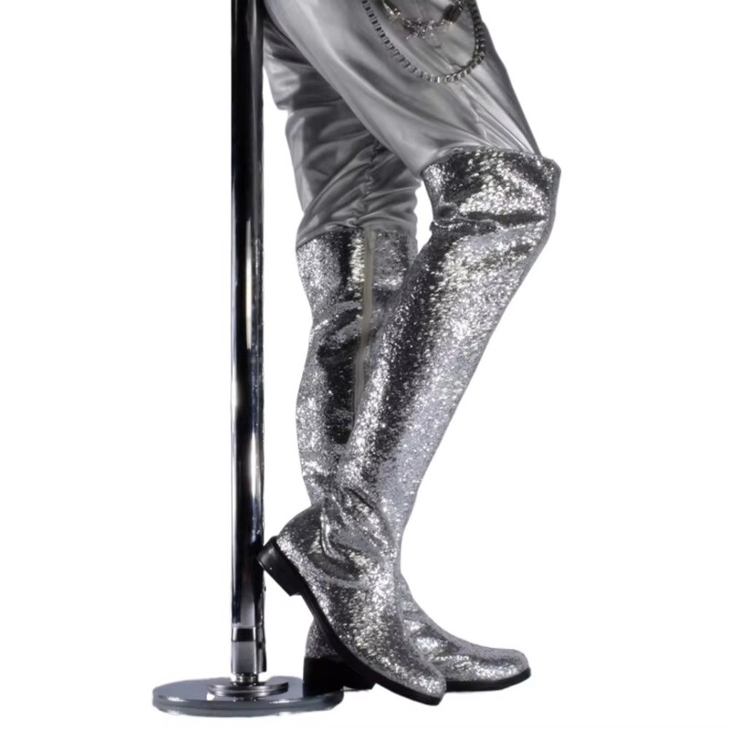 Sexy Sequins Fashion Boots Stage Performance Men's High Heel Advertising Catwalk Car Touch Anime Motorcycle Boots Boots