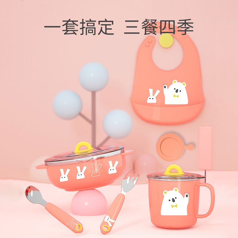 Customized children's tableware set food supplement tool baby food supplement bowl baby food supplement spoon spoon food supplement box insulation Bowl