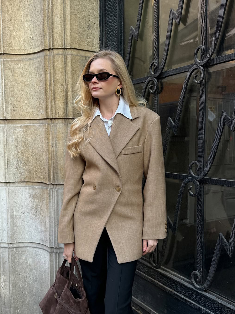 Saco Blazer Ajustado con Solapa para Mujer de Poliéster, para Oficina y Uso Diario image 6