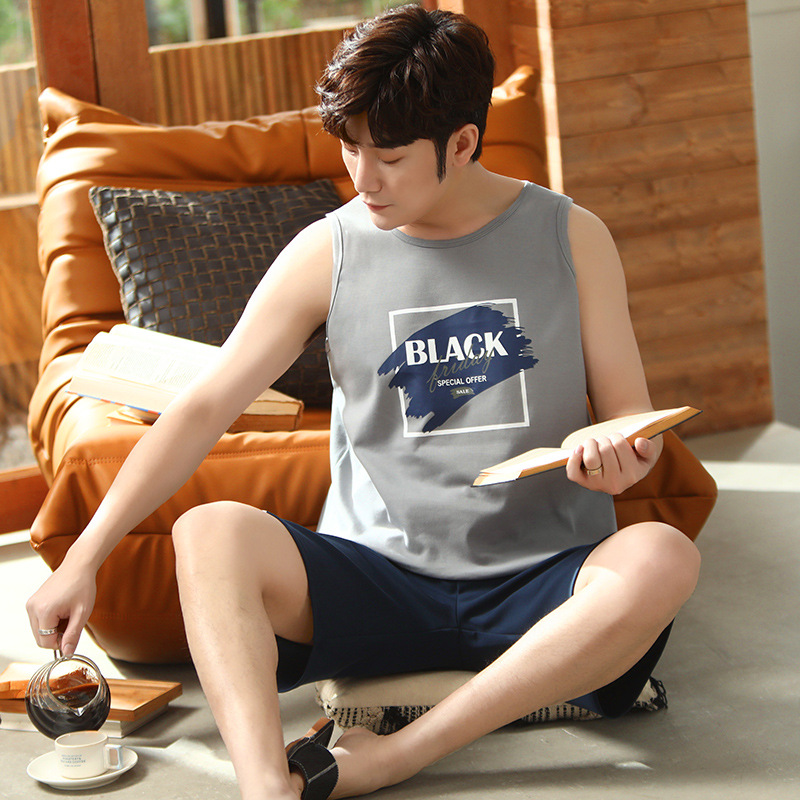 Chaleco pijamas de los hombres de verano de algodón de los hombres delgados de algodón desgaste del hogar puede salir sin mangas más tamaño traje casual