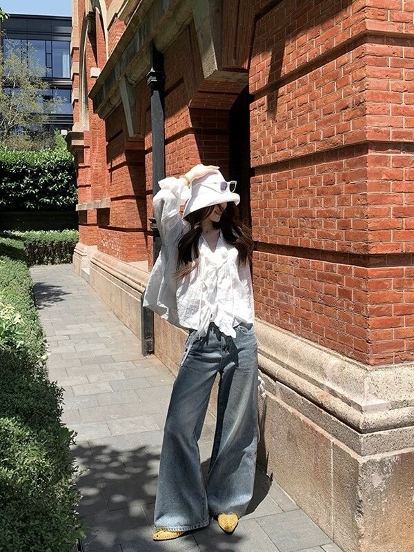 セナホリデー*女性用フリル刺繍シャツ、夏用薄手日焼け止めエアコンシャツ、日焼け止め用ショートホワイトシャツ|undefined