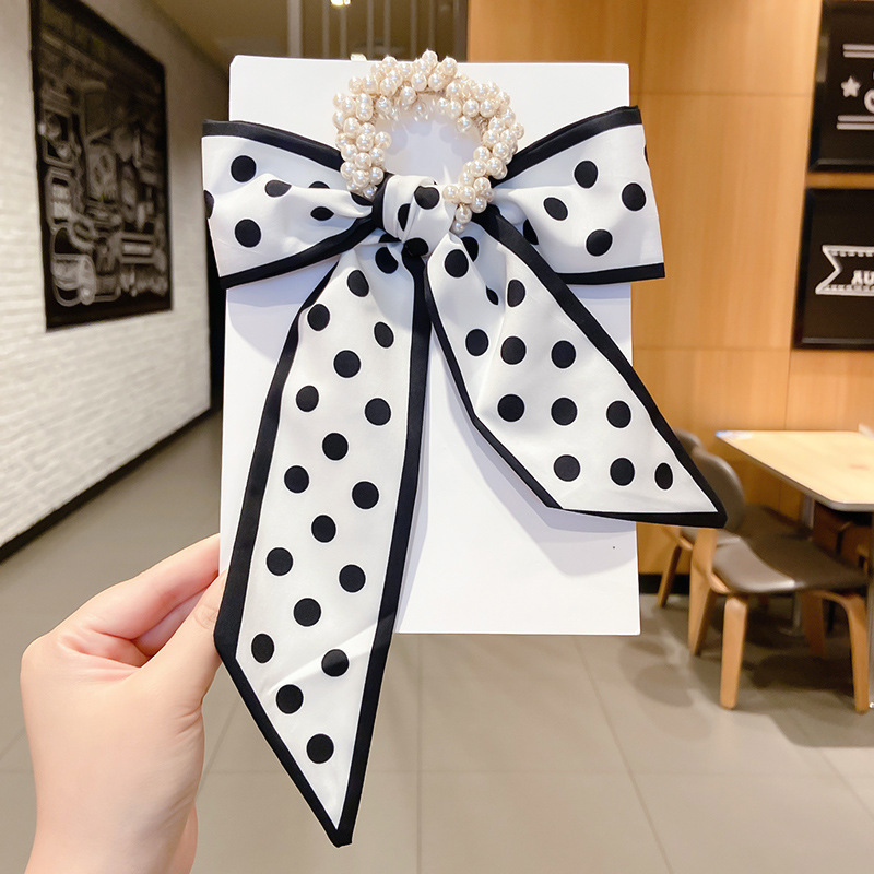 Banda de pelo de bufanda de seda corbata de pelo femenina Shixi Cinta de lazo de perla sale todo partido cuerda de cabeza Shixi 2021 cabello nuevo