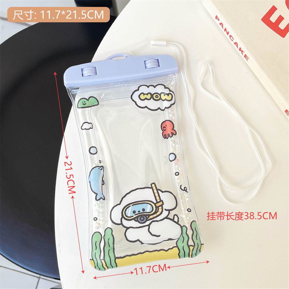 Teléfono móvil de plástico de verano lindo de dibujos animados bolsa impermeable bolsa de arena movediza bolsa a prueba de golpes bolsa colgante de teléfono móvil de natación