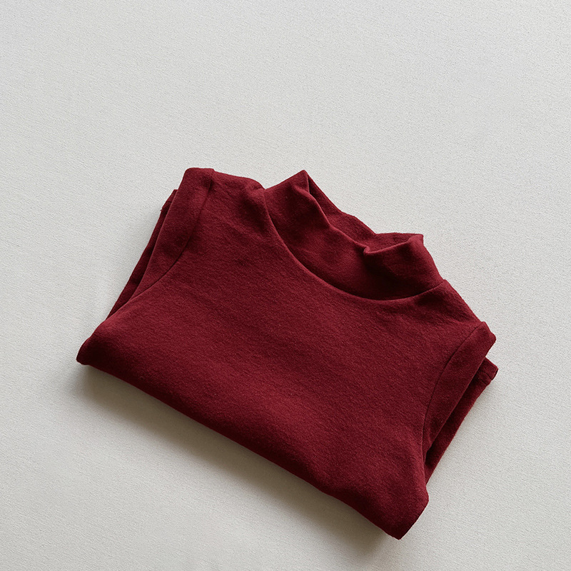 Camisa de fondo de cachemir de algodón para niños 2024 Otoño e Invierno para hombres y mujeres Camiseta de manga larga con cuello medio para niños ropa de abrigo elástica para niños