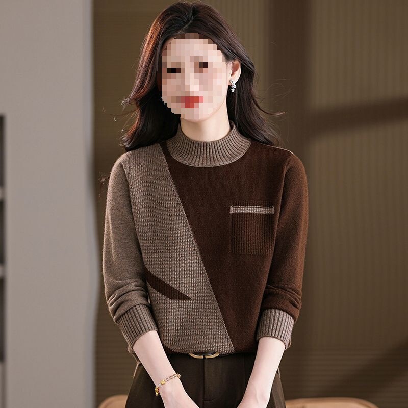 Autumn and Winter New Style Color-Blocked Half-Turtleneck Oversized Thick Knit Loose Sweater, Fashionable and Versatile Autumn and Winter New Style Color-Blocked Half-Turtleneck Oversized Thick Knit Loose Sweater, Fashionable and Versatile