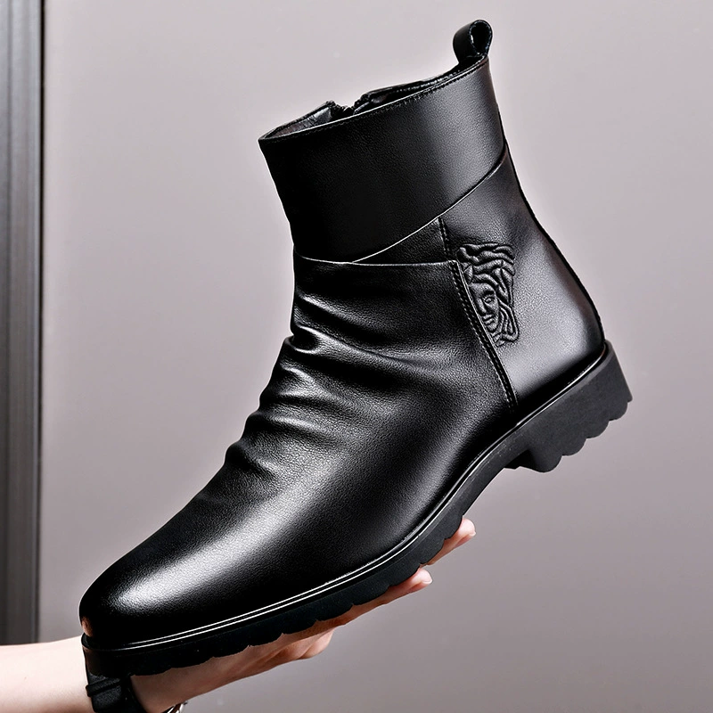 Leather boots Martens with zipper — cowhide ankle boots, fleece-lined option