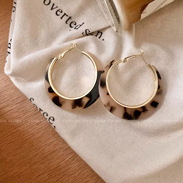 Zhao Lusi with leopard print circle big earrings autumn and winter retro temperament high-end unique exaggerated earrings earrings