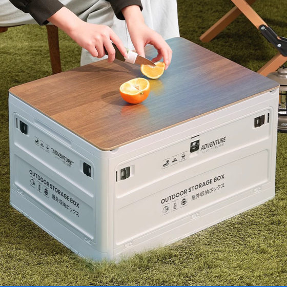 Car plastic camping folding storage box wooden cover car trunk picnic storage box sundries box storage box