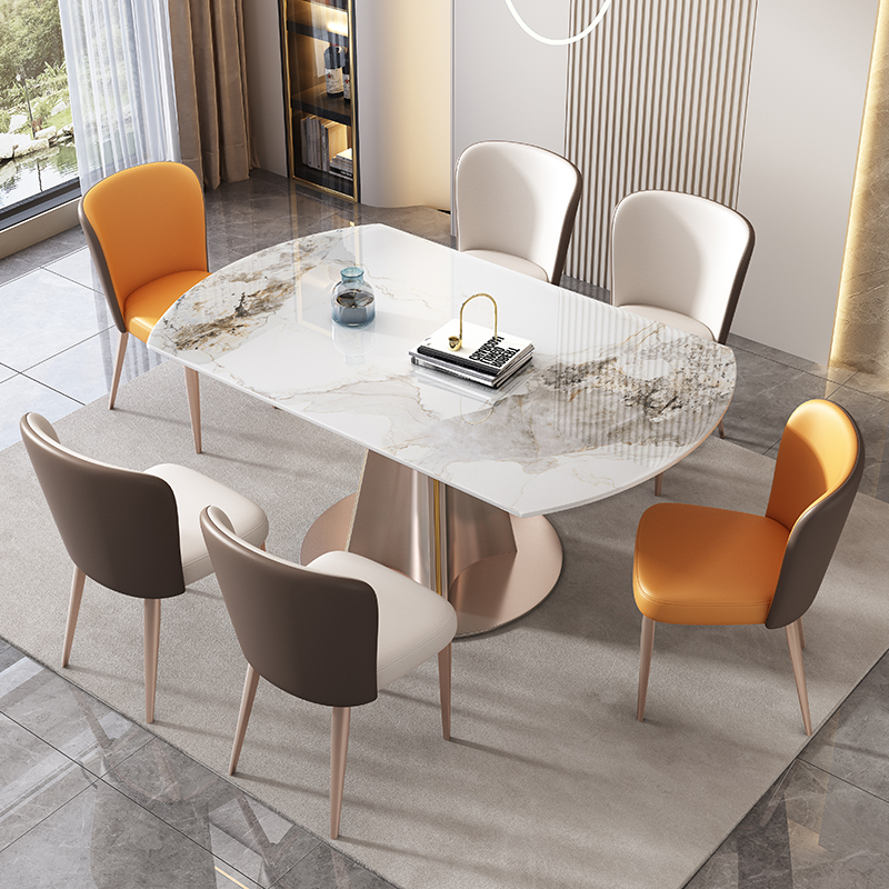 G3YN輕奢岩板餐桌椅組合可伸縮桌小戶型方圓兩用現代簡約摺疊桌子