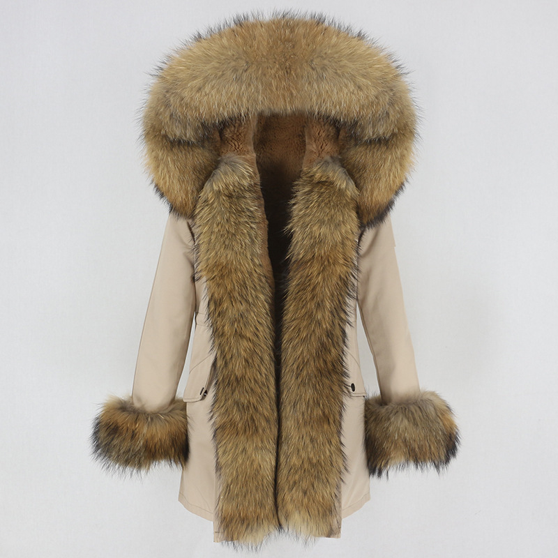Damenbekleidung Winterparka für Damen mit abnehmbarem Fuchspelzkragenfutter Modischer warmer Damenmantel mittlerer Länge_voghion.com
