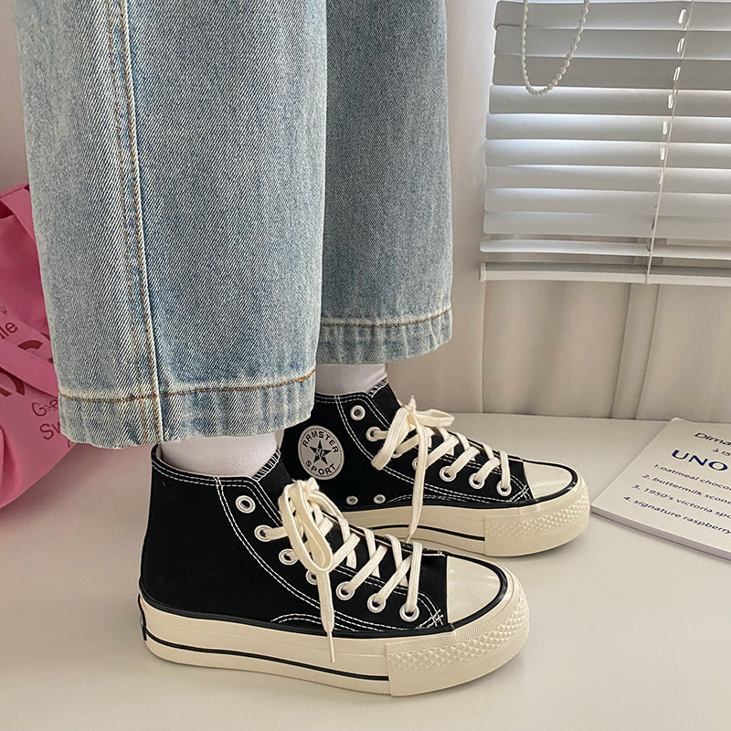 High-Top-Schuhe mit dicken Sohlen, klassische Canvas-Schuhe für Damen, Ulzzang Hong Kong-Stil, vielseitige 2022 neue koreanische Version von Schuhen_voghion.com
