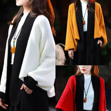 秋冬外搭撞色镂空方格披肩女 保暖百搭气质开衫外穿蝙蝠袖针织衫