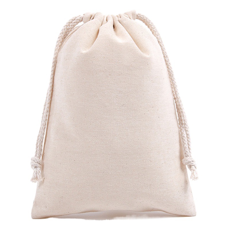 Fábrica al por mayor en blanco en stock con cordón de sarga de algodón con cordón bolsa de algodón de almacenamiento con cordón de logotipo imprimible