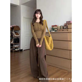 韩系复古纽扣半开领条纹修身长袖T恤女秋冬显瘦辣妹打底衫上衣