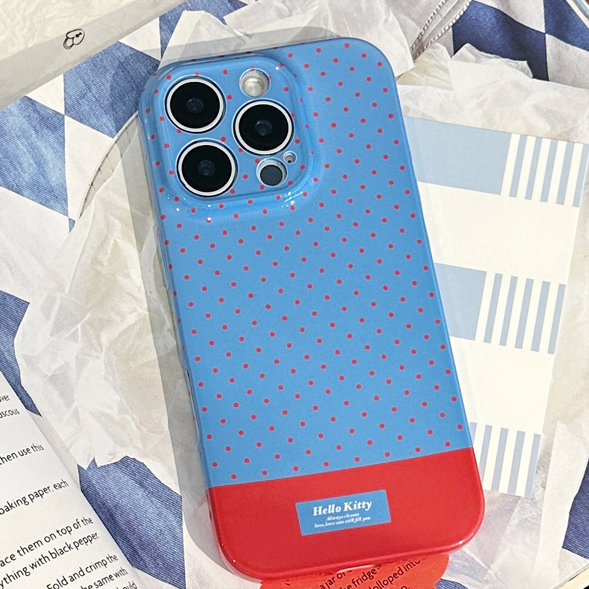 Punto de onda azul y rojo para iphone17 manzana 16 caso de teléfono 14promax película 13 soporte de música de roca para gatos