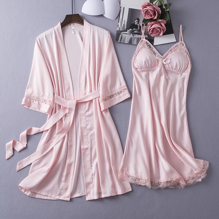 Pajamas Women's Sexy Silk Thin New Style Lace Sling Nightgown Nightgown Nightgown Two-piece Set for Spring and Autumn with Breathable Pad