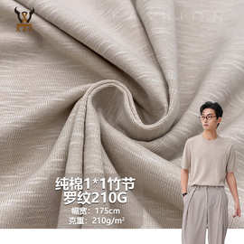 纯棉1*1竹节罗纹210G肌理竹节螺纹布料T恤衫背心袖口领口针织面料