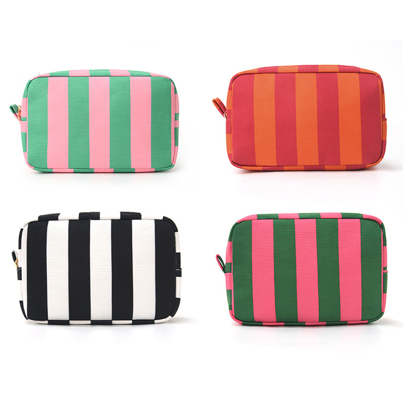 Cross-Border Striped Corduroy Cosmetic Bag, Simple, Fashionable and High-Looking Storage Bag, Large-Capacity Travel Portable Toiletry Bag