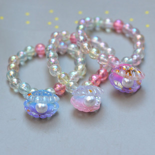 Cartoon color children's bow necklace bracelet suit jewelry glitter color mother shell bracelet two-piece set