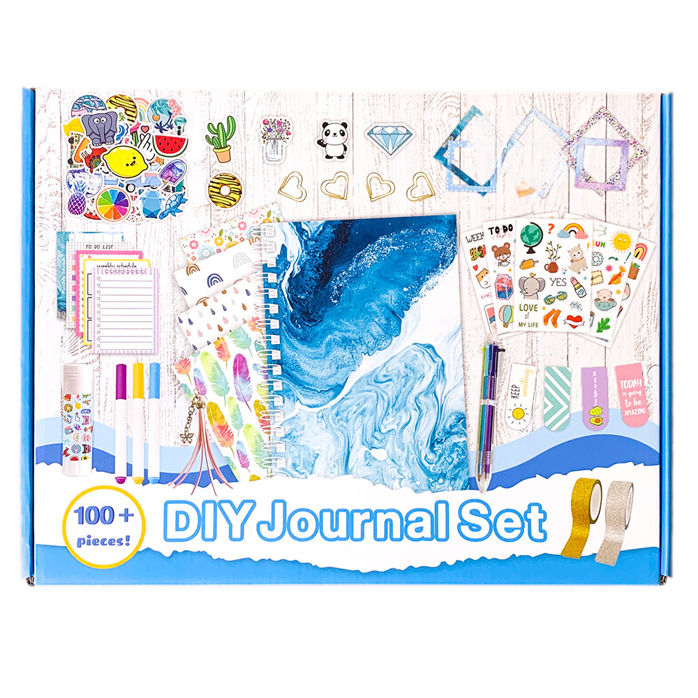 (2개) 국경 간 스크랩북 스티커 DIY 저널 세트 어린이 풀 세트 문구 예산 핸드북 일기 세트