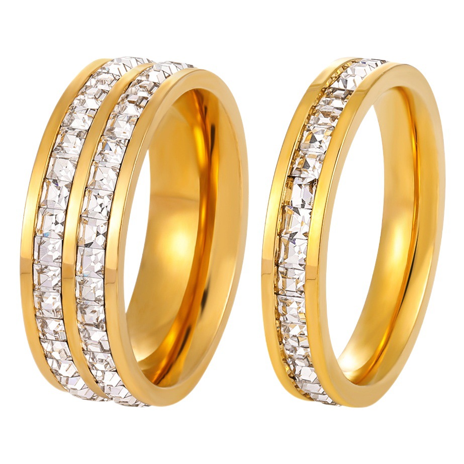 Korean style fashion ins niche new starry square diamond ring personalized gold-plated titanium steel index finger ring