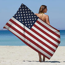 跨境厂家直供超细纤维方形沙滩巾毛巾料3D数码打印独立日款方巾