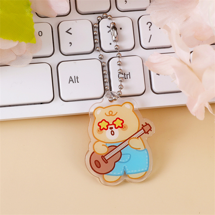 漫画クリームイエローベアアクリルペンダントかわいいキーホルダーウェーブビーズチェーン小さなペンダントスクールバッグペンダントジュエリー|undefined
