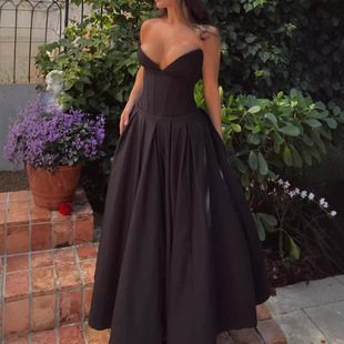 Foreign trade new women's dress sexy tube top backless Fishbone corset black dress European and American long dress