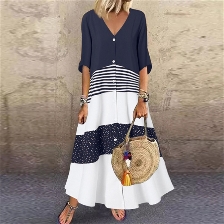 Women's Irregular Skirt Fashion V Neck Stripe Long Sleeve Stripe Maxi Long Dress Daily display picture 4