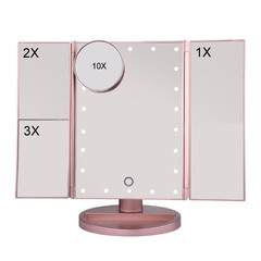 LED Three-Fold Makeup Mirror | 3-Sided Folding Beauty Mirror with Built-in Lighting | Portable, On-the-Go Vanity Mirror