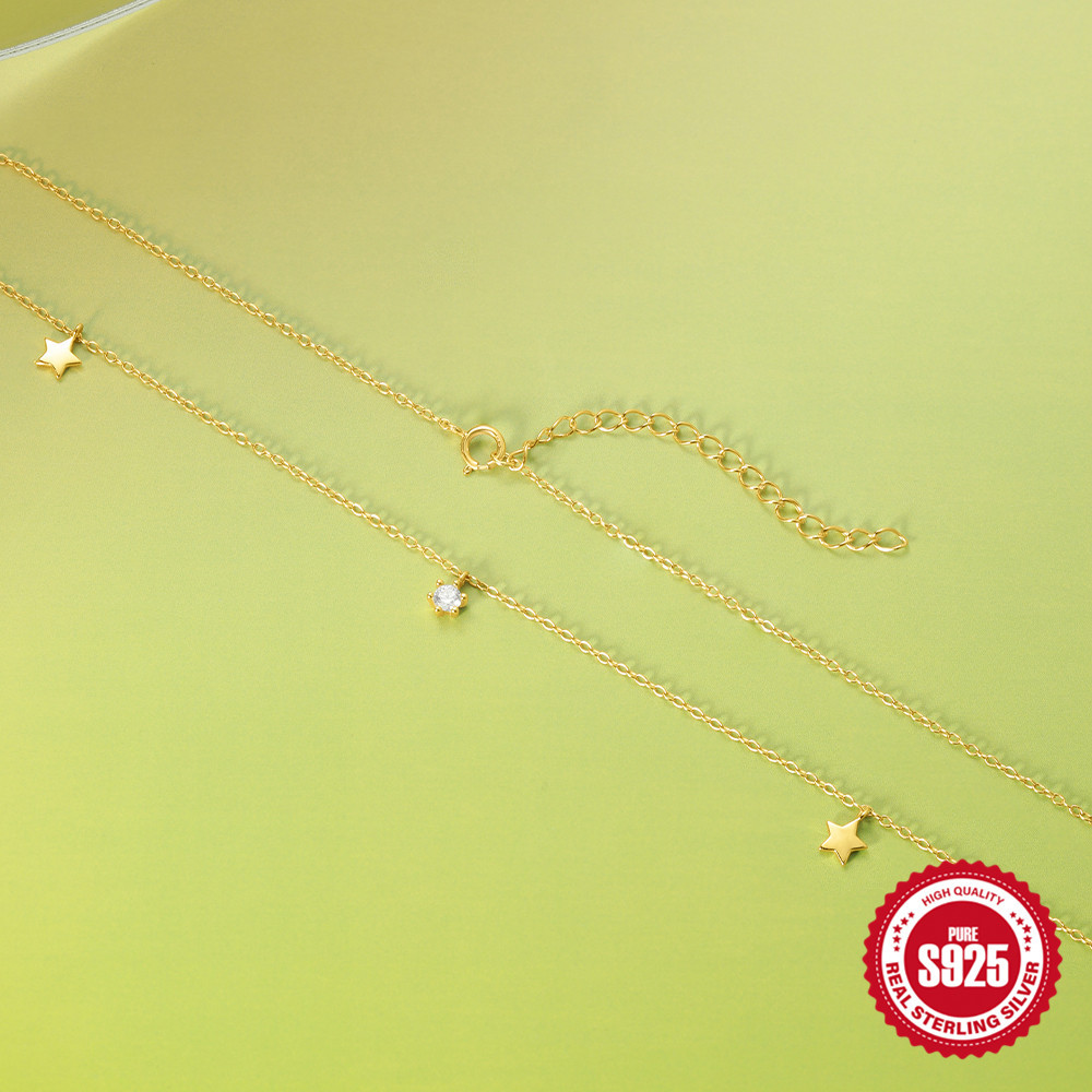 Collar de plata de ley S925, estrella brillante, cadena de clavícula de diamantes, lujo ligero de alta calidad, collar dulce, simple y versátil